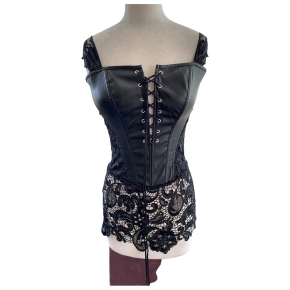 CORSET W/LACE DETAILING FULL ZIP BACK ADJUSTABLE STRAPS SZ LG - Picture 3 of 13